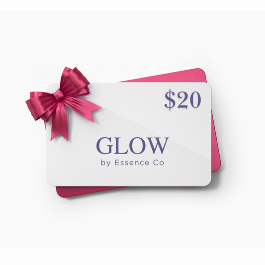 Glow by Essence Co gift card with a pink bow on a white background
